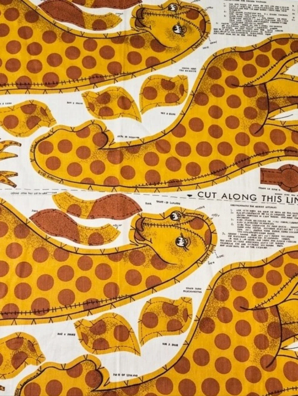Vintage 1960s George The Giraffe Cotton Fabric Panel, Cut And Sew, Mid Century